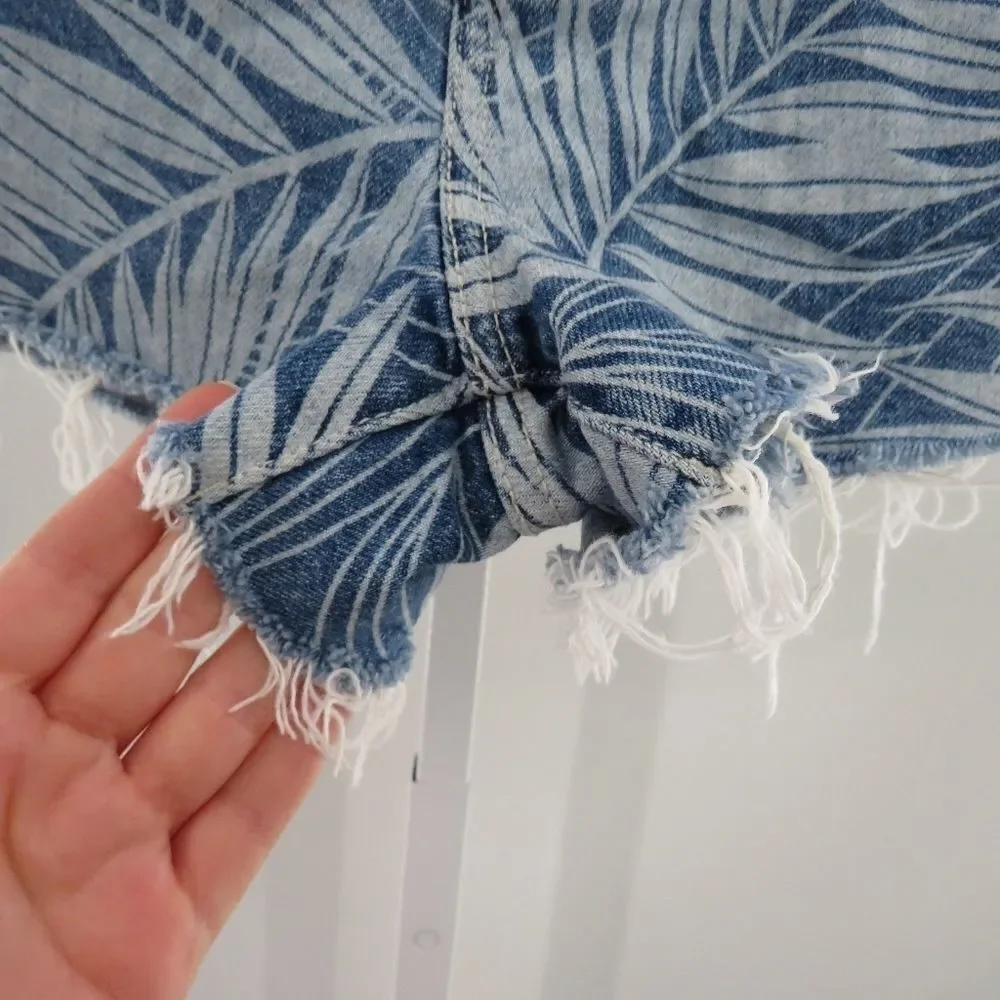 Anthro Current/Elliott Womens Size 25 Palm Print High Rise Denim Jean Shorts
